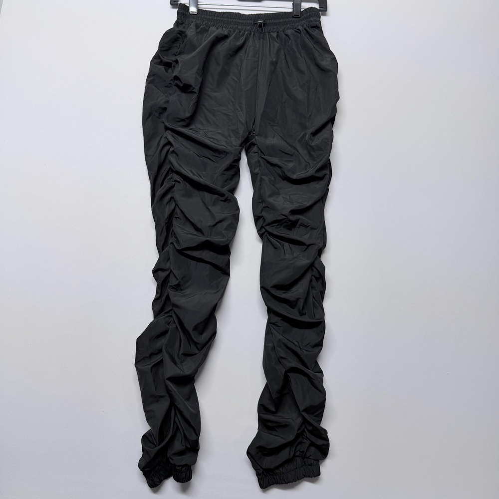 La Bijou Black Ruched Stacked Jogger Pants Streetwear Toggle Waist Small